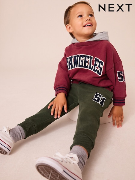 Burgundy Red Varsity 100% Cotton Hoodie and Joggers Set (3mths-7yrs) (B44375) | AED74 - AED88