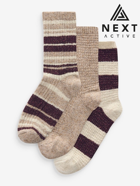 Marja/Ecru Raita - Thermal Wool Blend Ankle Socks 3 Pack With Silk (B44377) | €21