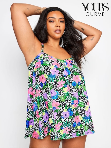 Yours Curve Multi Floral Dalmatian Print Tankini Top (B44400) | AED99