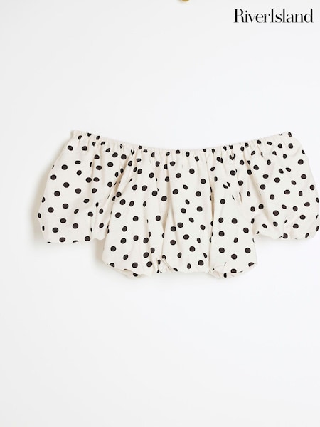 River Island White Girls Polka One Shoulder Top (B44428) | € 6