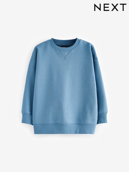 Blue Oversized Plain Crew Neck 100% Cotton Sweatshirt (3-16yrs) (B44460) | AED39 - AED56