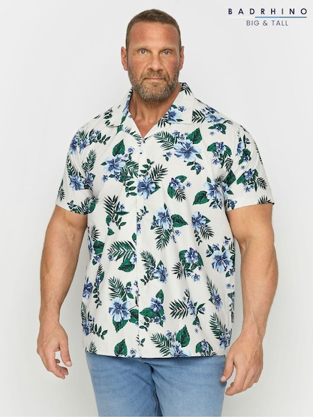 BadRhino Big & Tall White & Blue Tropical 100% Cotton Shirt (B44504) | €43
