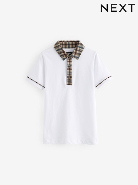 White Check Patterned Collar 100% Cotton Short Sleeve Polo Shirt (3-16yrs) (B44508) | AED49 - AED67