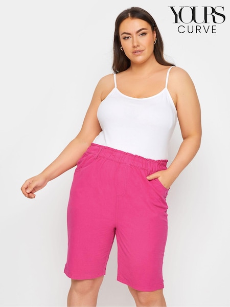 Yours Curve Pink Cool 100% Cotton Shorts With Self Tie Waist Band (B44591) | €26