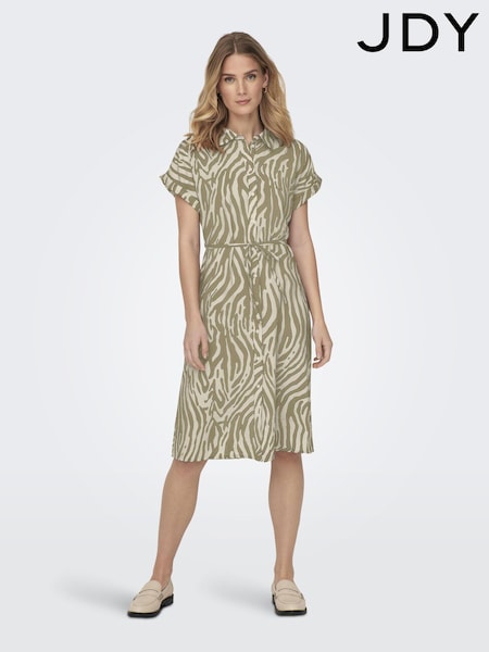 JDY Green Zebra Print Short Sleeve Shirt Dress (B44595) | €20