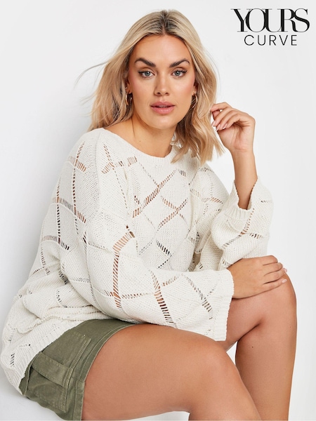 Yours Curve Cream Ladder Stitch Jumper (B44719) | €42
