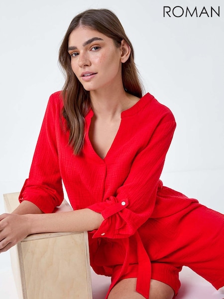 Roman Red Pleat Detail 100% Cotton Top (B44759) | 79 QAR
