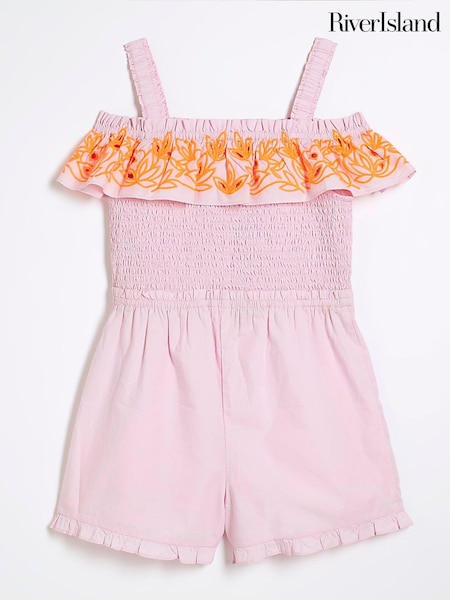 River Island Pink Girls Cutwork Playsuit (B44835) | €12.50