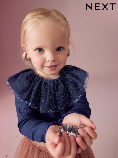 Navy Sparkle Collar Top (3mths-7yrs) (B44993) | €8 - €11