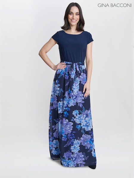 Gina Bacconi Blue Carmen Printed Maxi Dresses (B45009) | € 74