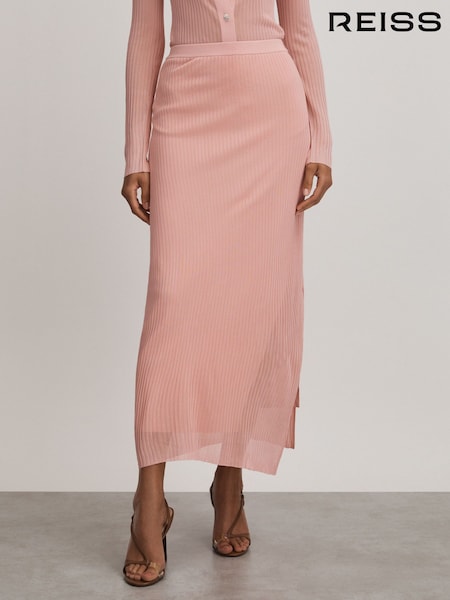 Anna Quan Sheer Ribbed Knitted Midi Skirt (B45073) | 2,197 LEI