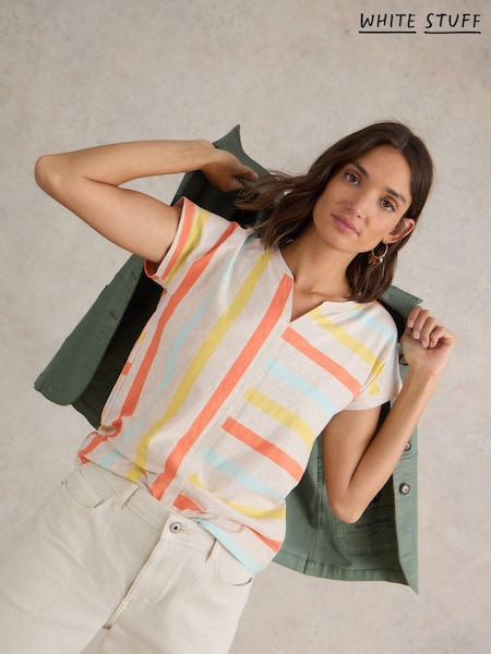 White Stuff Multi Nelly Notch Neck 100% Cotton T-Shirt (B45077) | €17.50