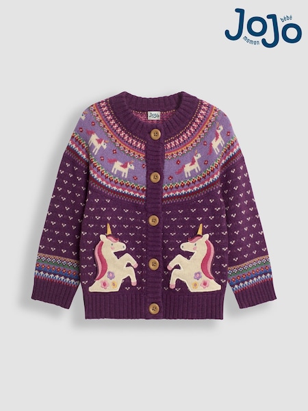 JoJo Maman Bébé Purple Unicorn Knit Fairisle Pattern Cardigan (B45103) | 1,742 UAH