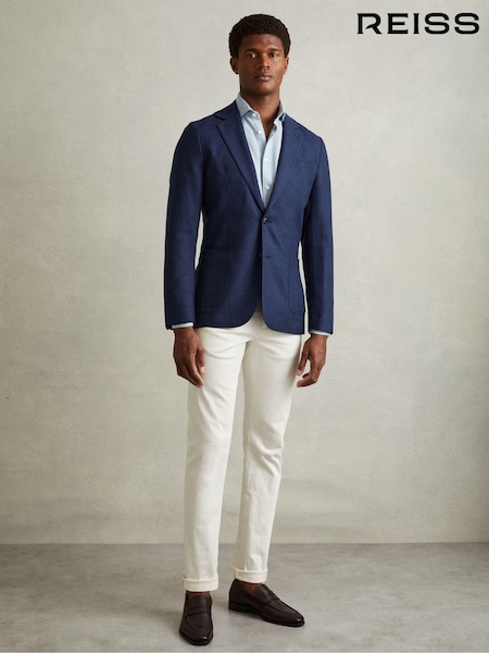 Reiss Bright Indigo Melange Midnight Single Breasted Wool-Silk Blazer Slim Fit (B45110) | €499