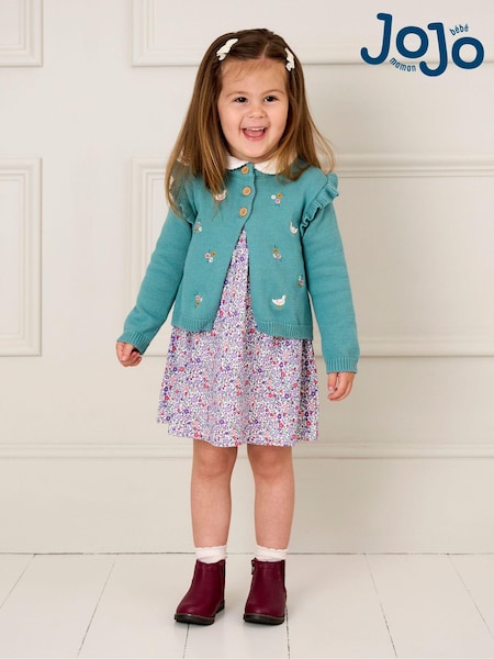 JoJo Maman Bébé Duck Egg Embroidered Pretty Cardigan (B45186) | AED157
