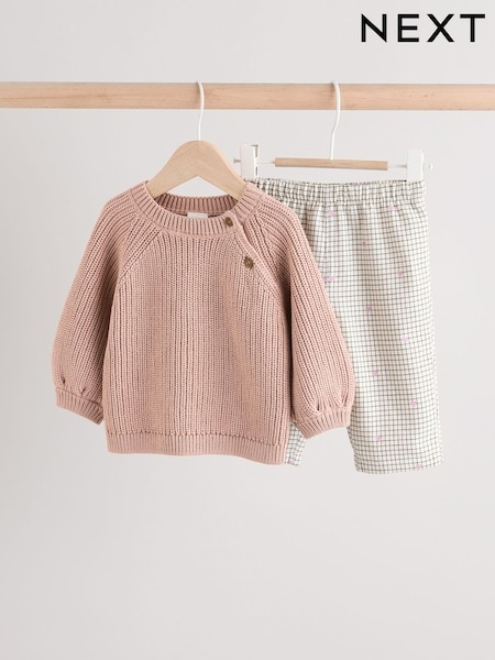 Pink/White Knitted 100% Cotton Baby Jumper & Woven Trousers Set (0mths-2yrs) (B45192) | €33 - €36