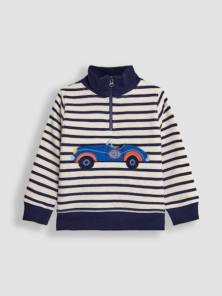 JoJo Maman Bébé Navy Blue Stripe Classic Car Appliqué Half Zip Sweatshirt (B45255) | €42