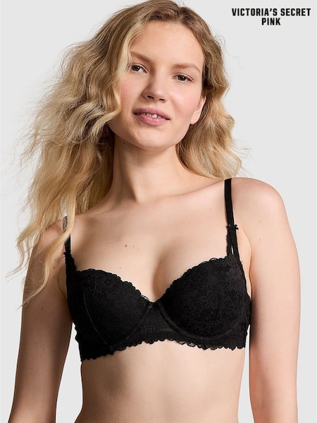 Victoria's Secret PINK Black Balcony Lace Push Up Bra (B45293) | €40