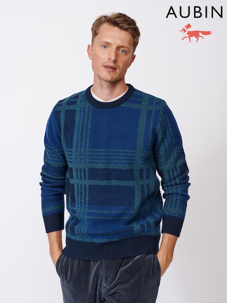 Aubin Mumby Blue Check Crew Jumper (B45308) | €121