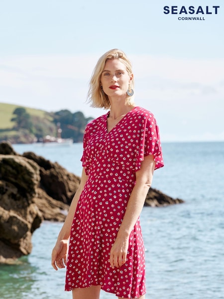 Seasalt Cornwall Red Wilsey Empire Line Flared Sleeve Dress (B45358) | €42
