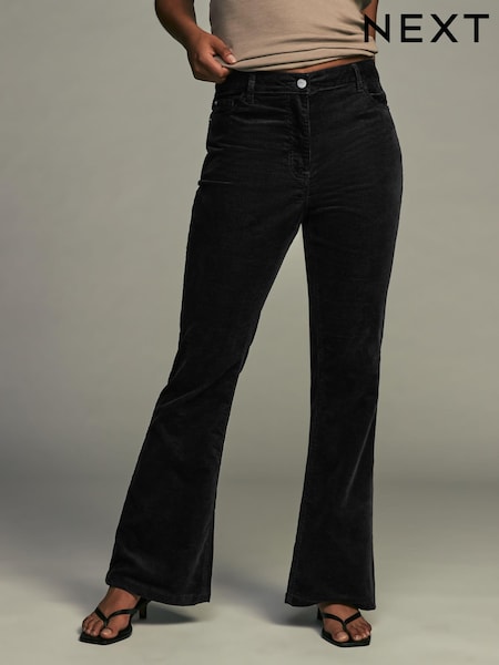 Black Hourglass Cord Flared Trousers (B45392) | AED111