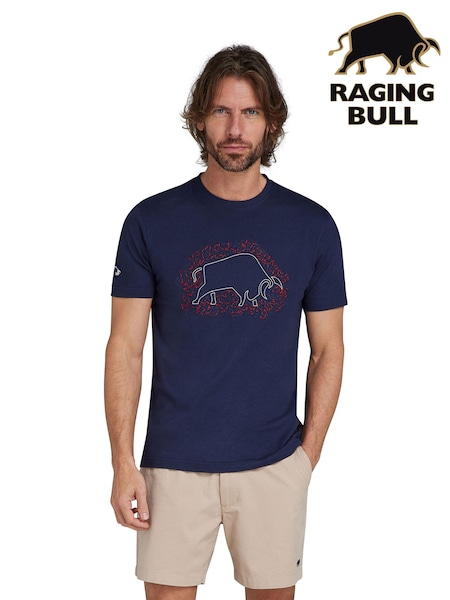 Raging Bull Blue Scatter Stitch Bull 100% Cotton T-Shirt (B45421) | €21 - €22