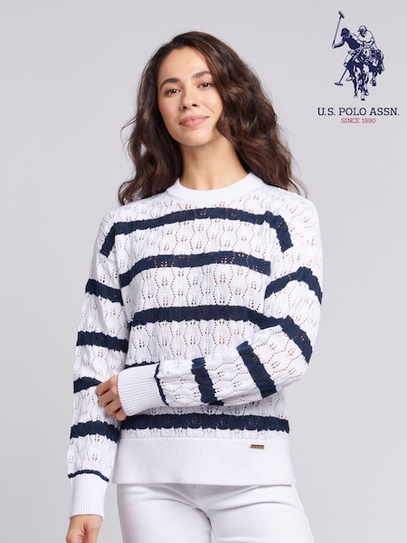 U.S. Polo Assn. White Regular Fit Womens Pointelle Knit Jumper (B45422) | AED408