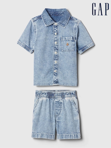 Gap Blue Brannan Bear Denim Shirt & Shorts Set (6mths-5yrs) (B45436) | €27