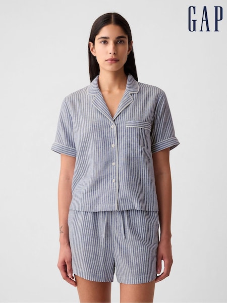 Gap Blue & White Stripe Linen-Blend Pyjama Shirt (B45470) | €17