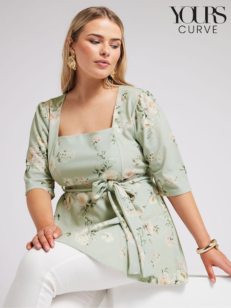 YOURS LONDON Curve Green Floral Print Square Neck Top (B45585) | €30