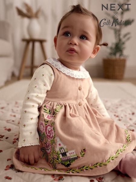 بيج - مطرز - Cath Kidston Corduroy Pinafore 100% Cotton Dress with Tights (B45624) | ‏152 د.إ.‏ - ‏ 163‏ د.إ.