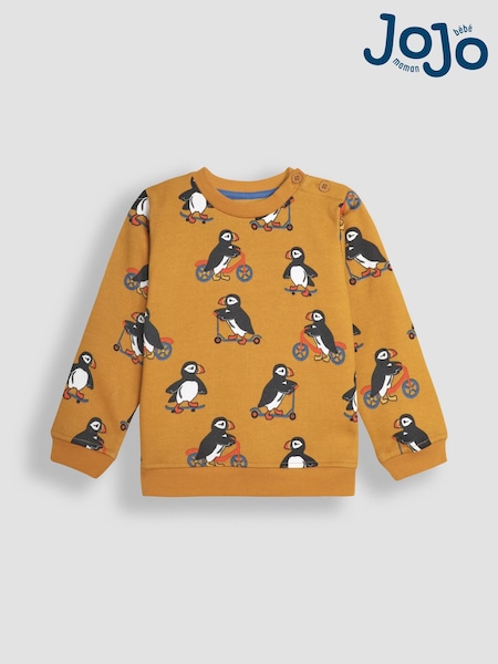 JoJo Maman Bébé Mustard Yellow Puffin Construction Vehicle Print Sweatshirt (B45682) | €38