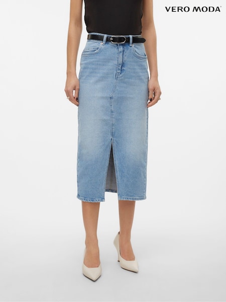 VERO MODA Blue Denim Midi Skirt With Front Split (B45783) | €28