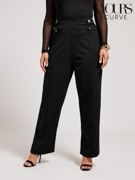 Yours Curve Black London Button Tab Trousers (B45789) | €52