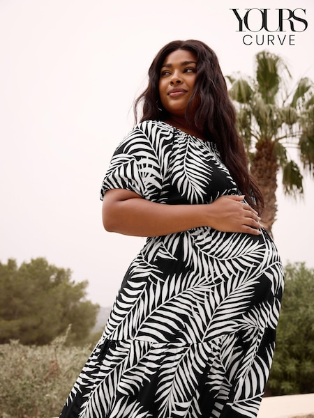 Yours Curve Black Maternity Leaf Print Maxi Dress (B45822) | €43