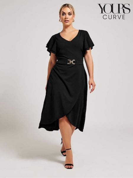 Yours Curve Black London Buckle Dipped Hem Midi Dress (B45832) | 262 QAR