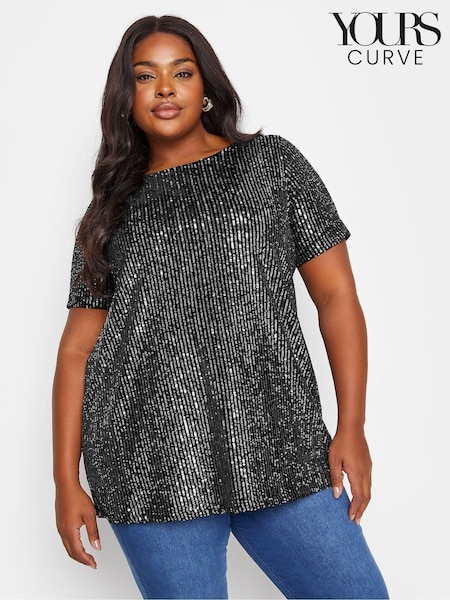 Yours Curve Black Velvet Sequin Top (B45849) | €24