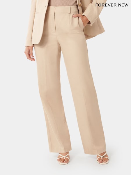 Forever New Cream Emmie Straight Leg Trousers with a Touch of Linen (B45870) | €31