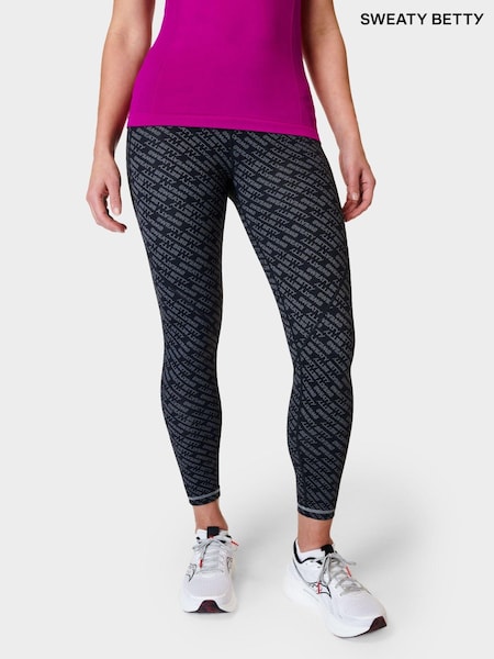 Sweaty Betty Grey Glitch Typography Print 7/8 Length Power Pro Workout Leggings (B45895) | €125
