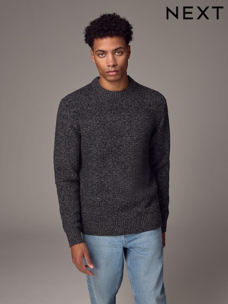 Charcoal Grey Regular Fit Textured Crew Jumper with Wool (B45923) | €41