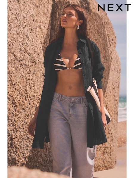 Black Broderie 100% Cotton Beach Shirt Cover-Up (B46014) | €42
