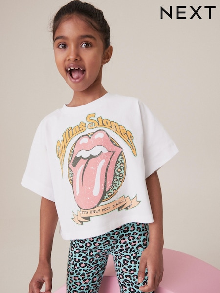 White/Blue Rolling Stones Boxy 100% Cotton T-Shirt And Cycle Shorts Set (3-16yrs) (B46015) | €10 - €14