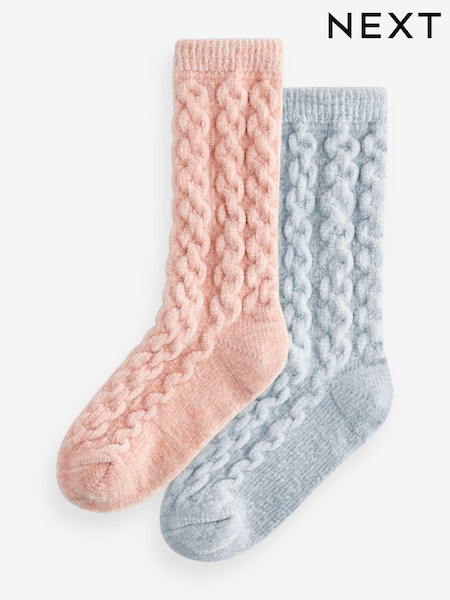 Pink/Grey Cosy Cable Ankle Socks 2 Pack (B46058) | €8
