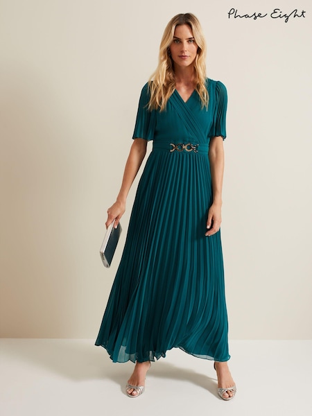 Phase Eight Green Yasmina Pleated Maxi Dress (B46063) | 492 QAR