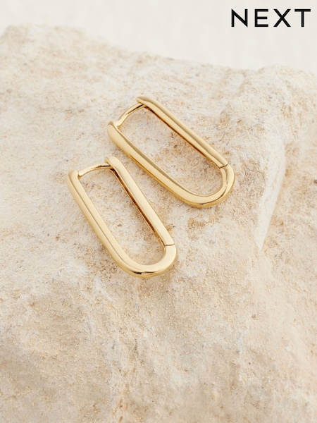 Gold Plated Sterling Silver Oval Hoop Earrings (B46071) | €40.50