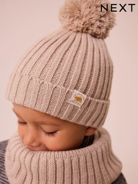Neutral Knitted Pom Hat and Snood Set (1-10yrs) (B46109) | CHF 19 - CHF 22