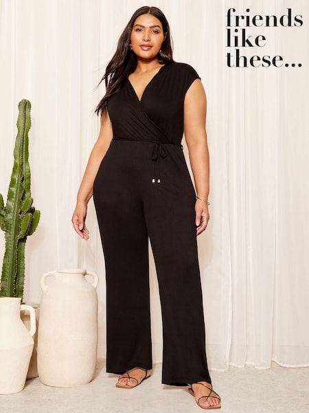 Friends Like These Black Curve Jersey Wide Leg Wrap Style V Neck Summer Jumpsuit (B46160) | € 24