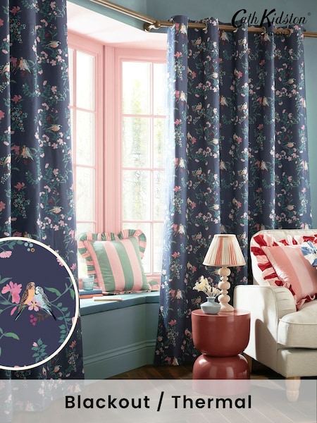 Cath Kidston Night Shadow Blue Paper Birds Blackout Eyelet Curtains (B46173) | €93 - €239