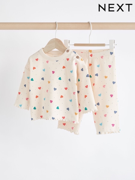 White/Multicolour Heart Print Baby Top and Wide Leg Trousers 2 Piece Set (0mths-2yrs) (B46301) | €14 - €17