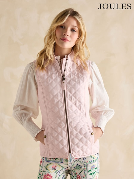 Pink - Joules Minx Showerproof Diamond Quilted Gilet (B46311) | 78 €